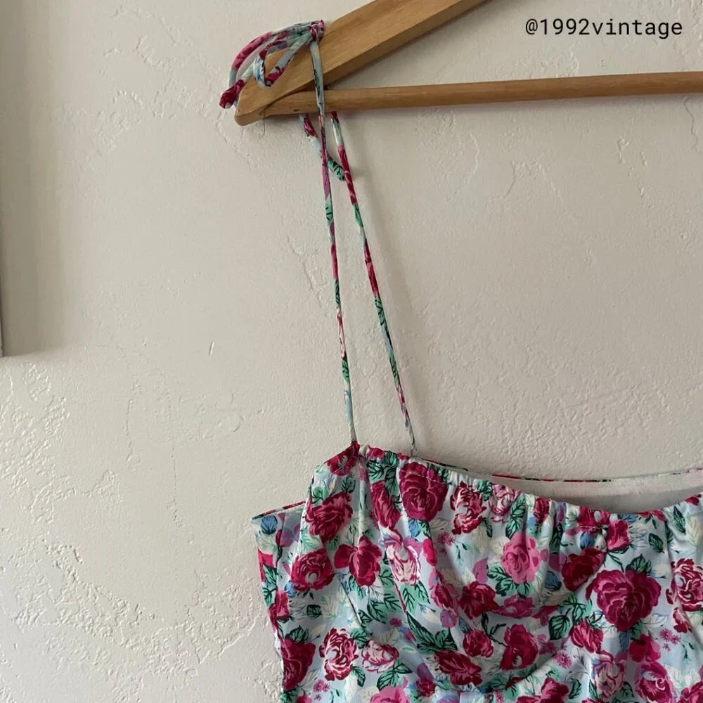 ZARA Floral Print Slip Dress Pink Blue Satin  | Size M - Picture 7 of 10